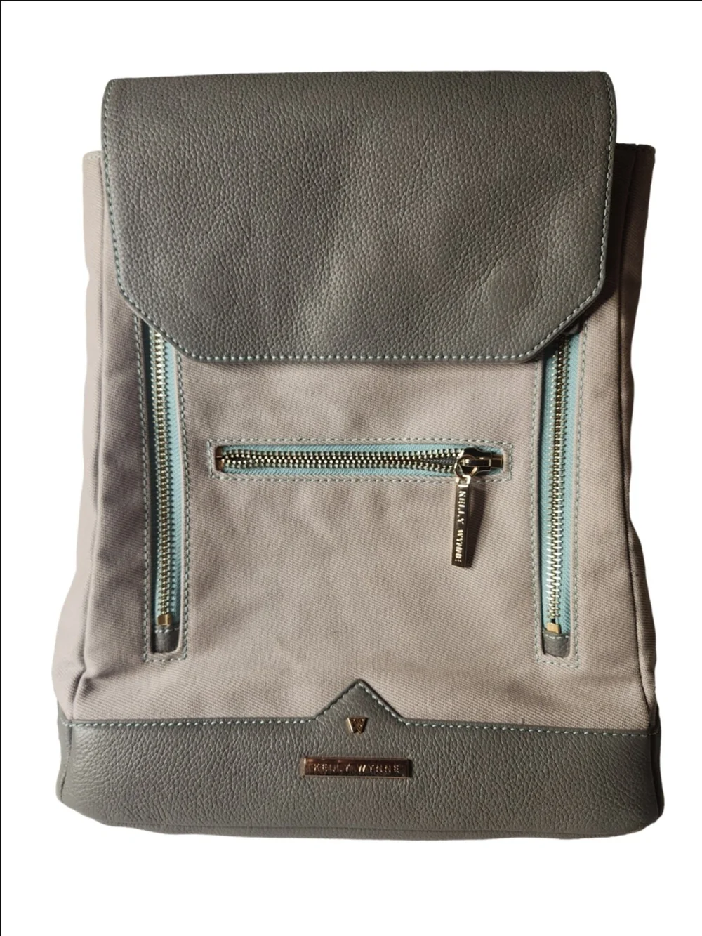 Kelly Wynne Bon Voyage Grey Backpack with Mint Zippers